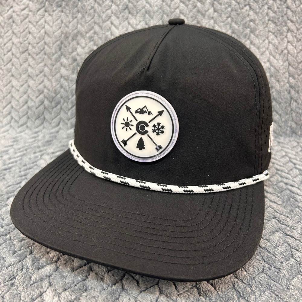 Outdoor Icons Patch Mens Black Aksels Snapback Hat Perforated Mesh Rope OSFM